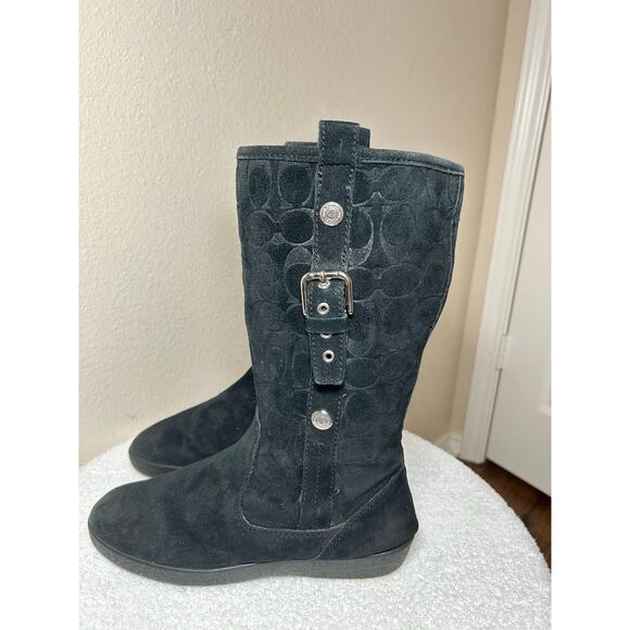 Coach Tulip Signature Logo Leather Suede Slip On Boots - Picture 2 of 12